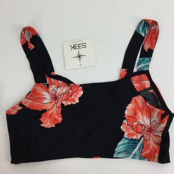 Seek the Label Womens Black Red Floral Crop Top Size Small NWT - Picture 6 of 8